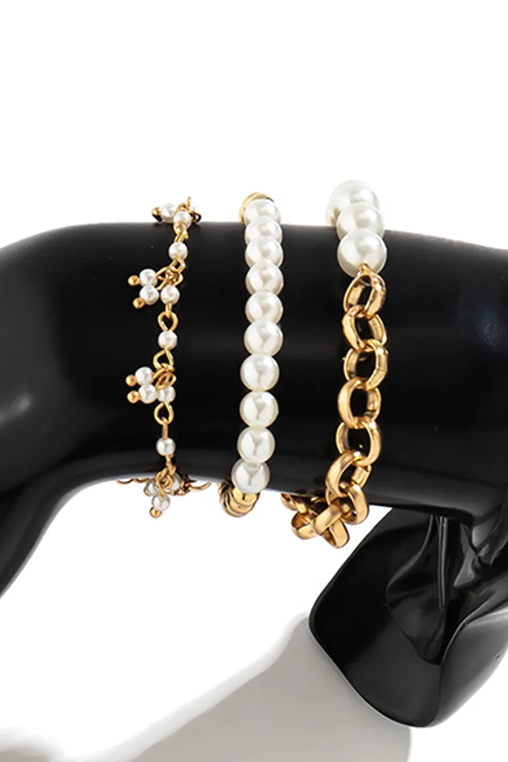 Gold 3pcs Pearl Pleated Alloy Beaded Bracelet Set Bracelets - Tophatter Daily Deals