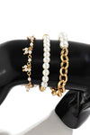 Gold 3pcs Pearl Pleated Alloy Beaded Bracelet Set Bracelets - Tophatter Daily Deals