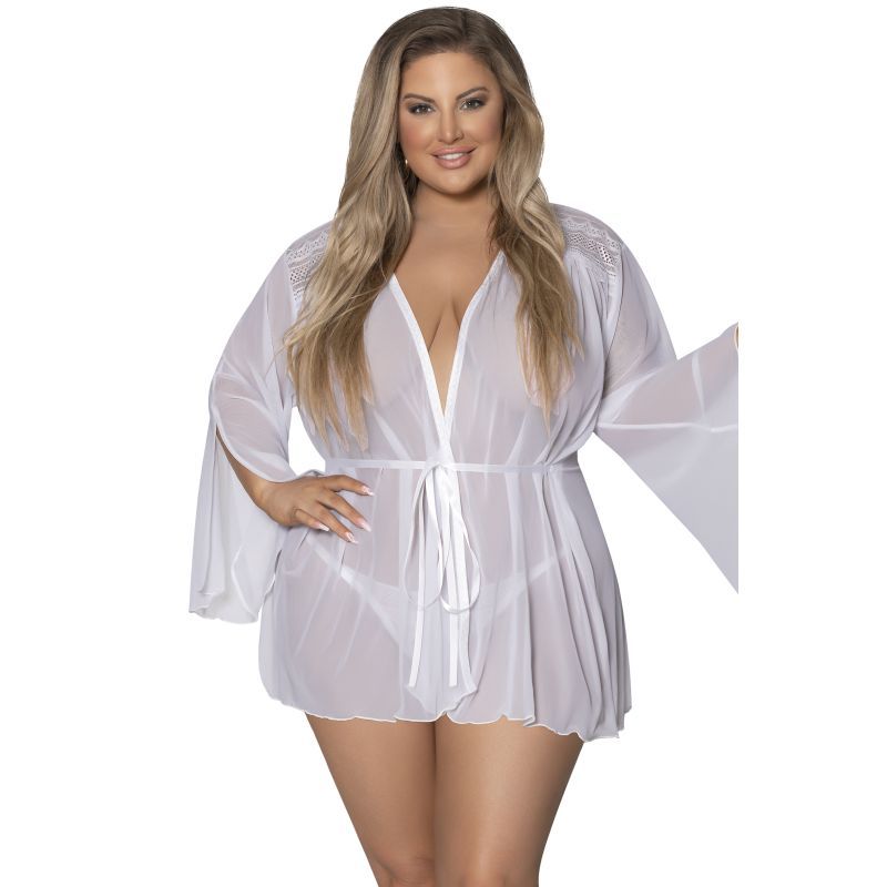 Flowing Short Robe with Lace and Slit Sleeves Sizes S-XL > Clothes > Womens Robes & Sleepwear - Tophatter Daily Deals
