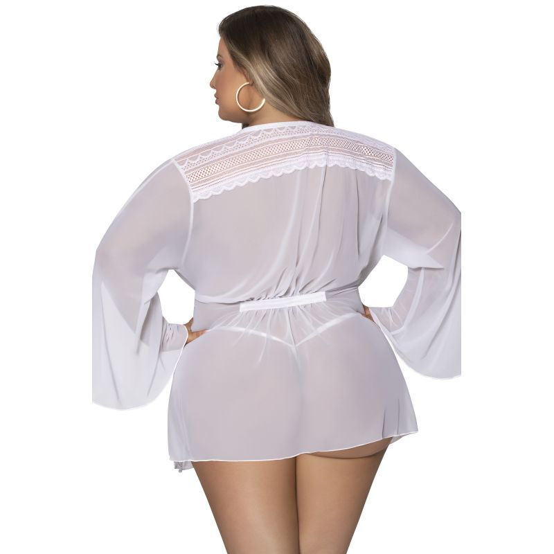 Flowing Short Robe with Lace and Slit Sleeves Sizes S-XL > Clothes > Womens Robes & Sleepwear - Tophatter Daily Deals
