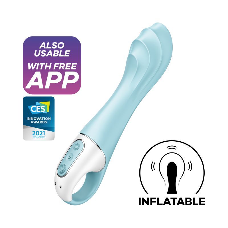 Satisfyer Air Pump Vibrator 5+ Blue 15mm Inflatable Shaft > Sex Toys For Ladies > G-Spot Vibrators - Tophatter Daily Deals
