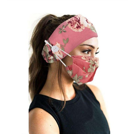 Button headband mask headscarf hair accessory 2-piece set Set Leather Pink 0 - Tophatter Daily Deals