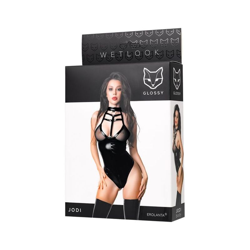 Glossy Jodi Bodysuit – Lingerie with Mesh Insert and Zip Detail > Clothes > Womens Latex - Tophatter Daily Deals