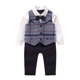 Baby vest striped gentleman romper Blue 0 - Tophatter Daily Deals