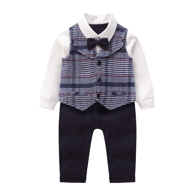 Baby vest striped gentleman romper Blue 0 - Tophatter Daily Deals