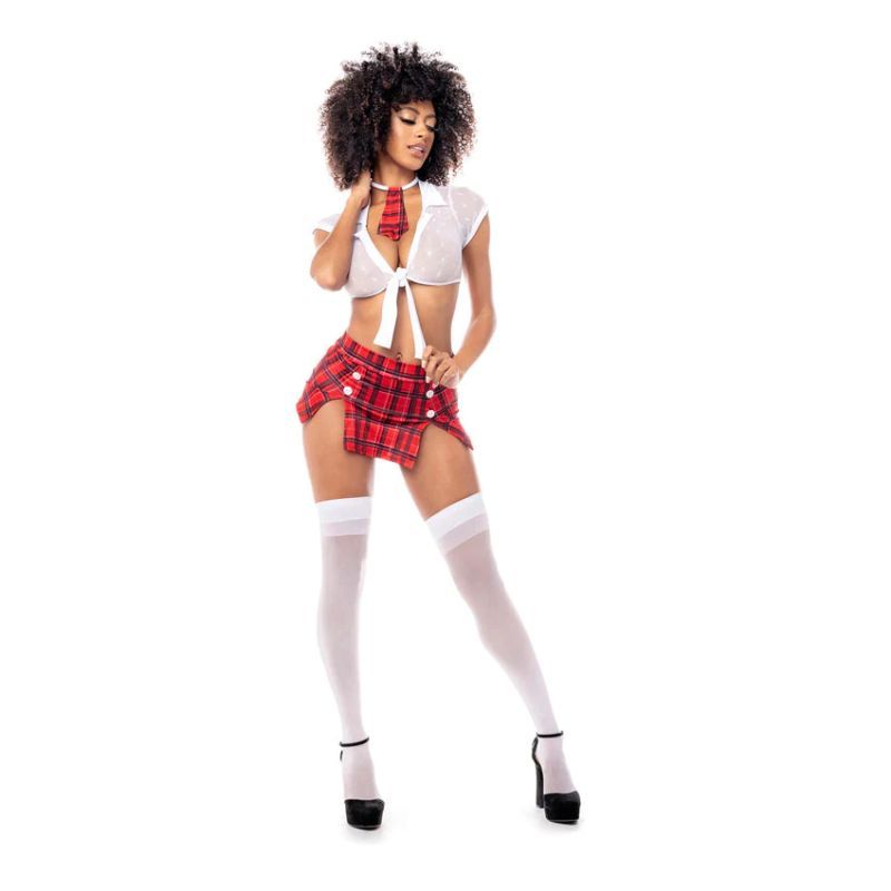 Sexy Schoolgirl Costume with Sheer Front Tie Top and Flirty Skirt > Clothes > Costumes > Womens - Tophatter Daily Deals