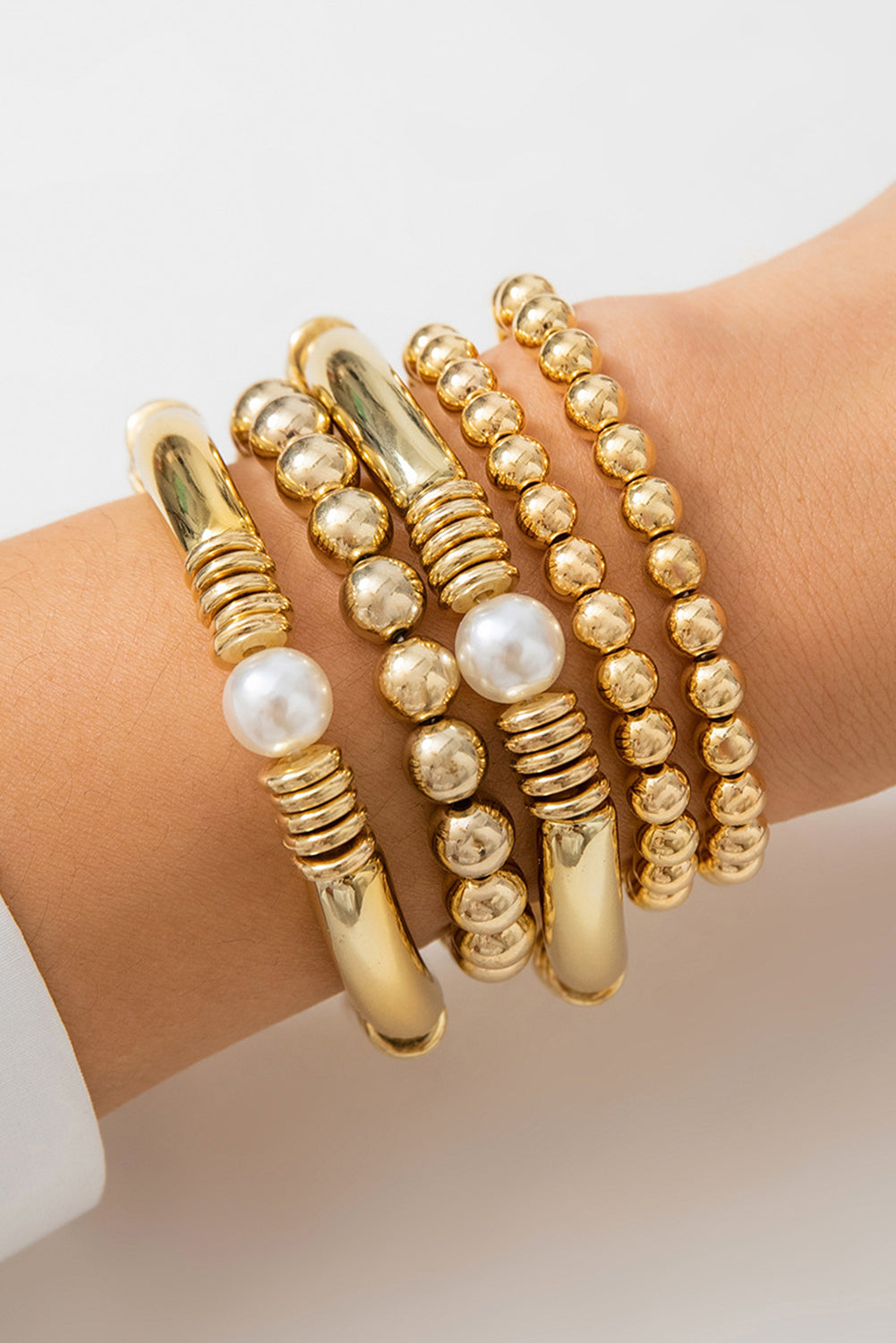 Gold 5Pcs Minimalist Pearl Bracelet Set Bracelets - Tophatter Daily Deals