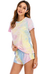 Tie-Dye Round Neck Short Sleeve Top and Shorts Lounge Set - Tophatter Deals