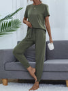 Round Neck Short Sleeve Top and Pants Set Moss Loungewear Sets - Tophatter Daily Deals