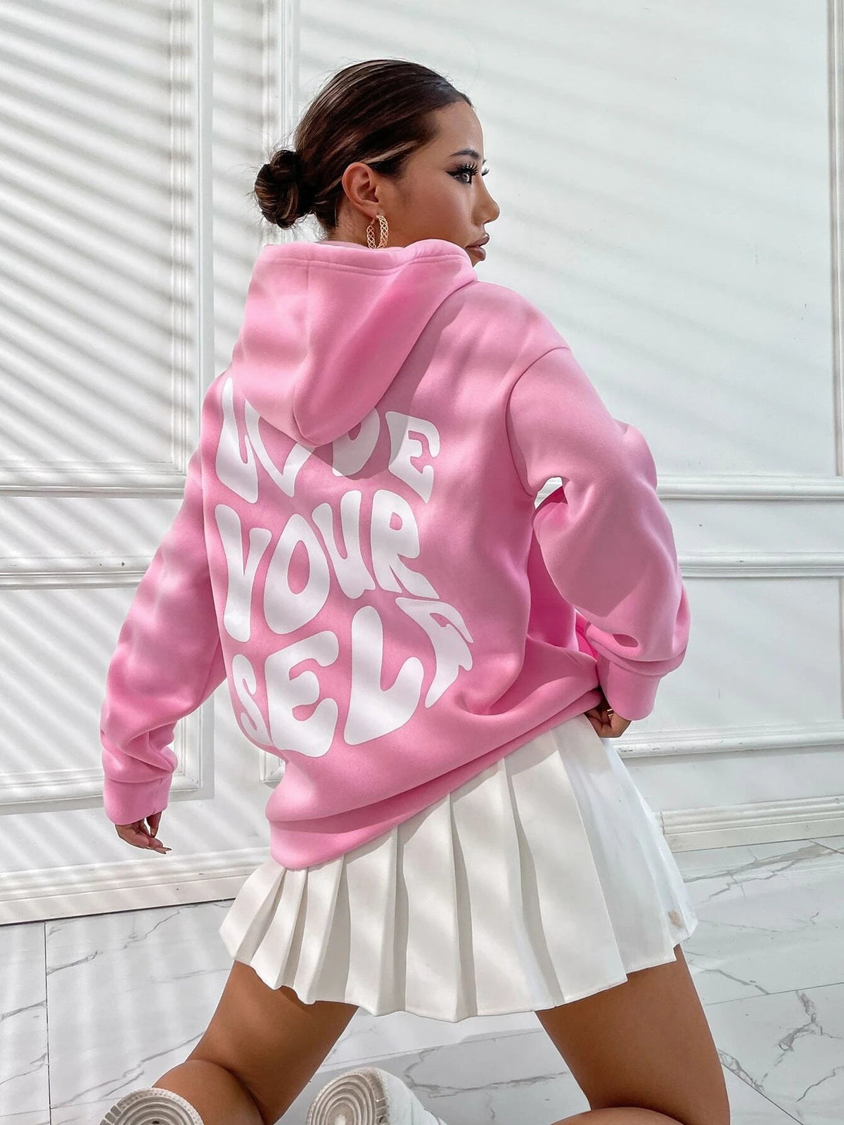Oversized Relaxed Women's Hoodie - Back Print, Cotton Pink - Tophatter Daily Deals