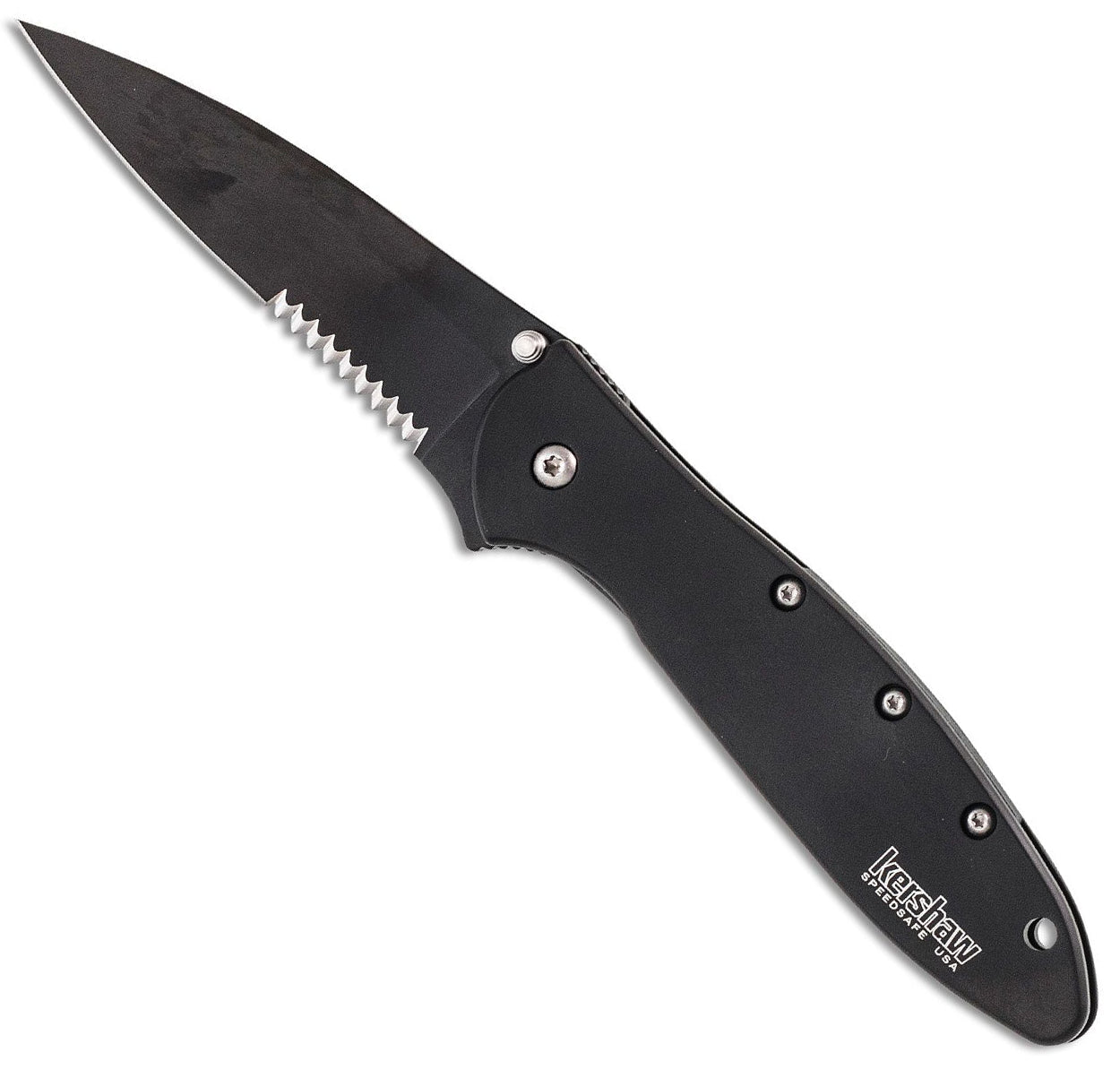 Kershaw Knives Leek - Assisted Opening - Black Handle - 14C28N Black Serrated Blade - 1660CKTST Assisted Opening - Tophatter Daily Deals