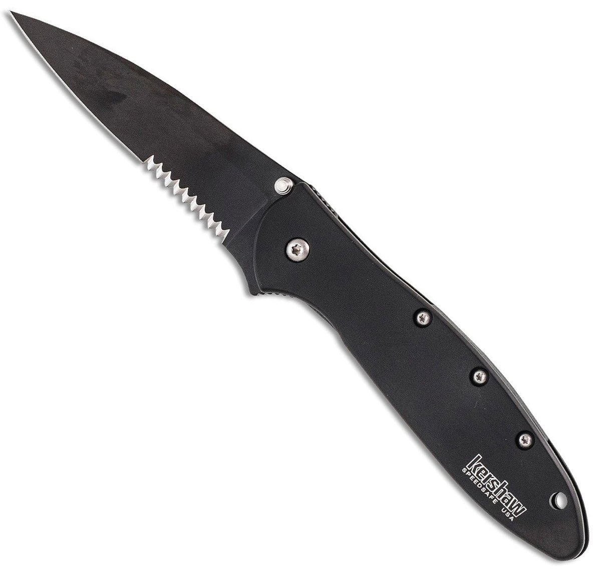 Kershaw Knives Leek - Assisted Opening - Black Handle - 14C28N Black Serrated Blade - 1660CKTST Assisted Opening - Tophatter Daily Deals