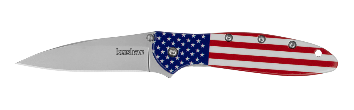 Kershaw Leek Flag - Assisted Opening - Painted Stainless Handle - 1660USA Assisted Opening - Tophatter Daily Deals