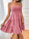 Tiered Smocked Square Neck Cami Dress Dusty Pink Casual Dresses - Tophatter Daily Deals