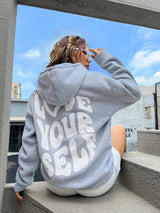 Oversized Relaxed Women's Hoodie - Back Print, Cotton Gray - Tophatter Daily Deals