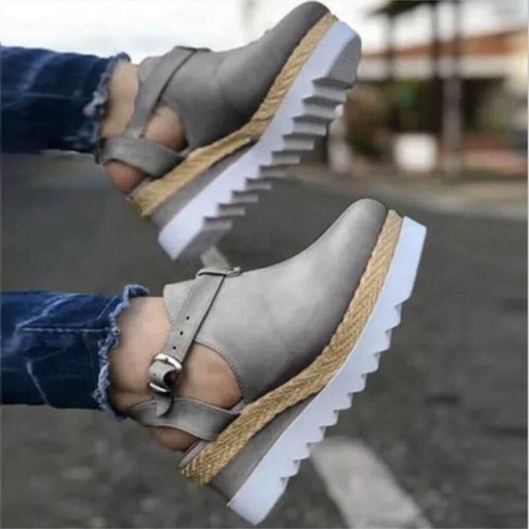 Baotou wedge sandals women's shoes Roman women Grey 0 - Tophatter Daily Deals