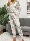 Tie-Dye Round Neck Top and Drawstring Pants Lounge Set Loungewear Sets - Tophatter Daily Deals