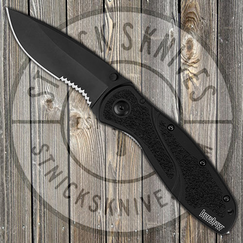 Kershaw Knives Blur - Assisted Opening - Glass Breaker - Serrated - Black Handle and Blade - 1670GBBLKST Assisted Opening - Tophatter Daily Deals