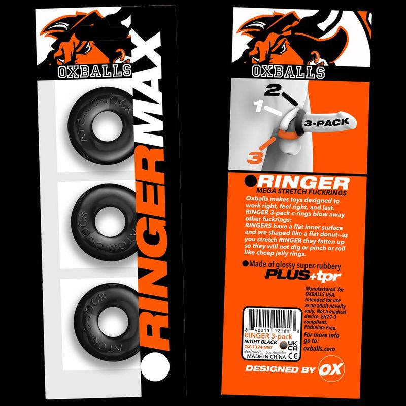 Ringer Max 3-Piece Cock Ring Set (Black) – Thick, Strong, Stretchy Cock Rings > Cock Ring > Sets - Tophatter Daily Deals