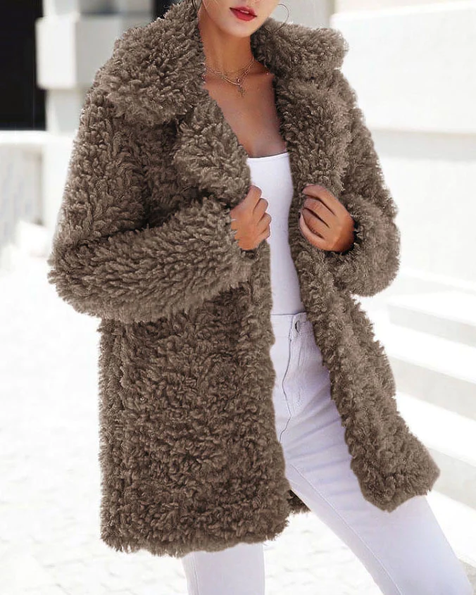 Oversized Fleece Teddy Jacket Brown Outerwear - Tophatter Daily Deals