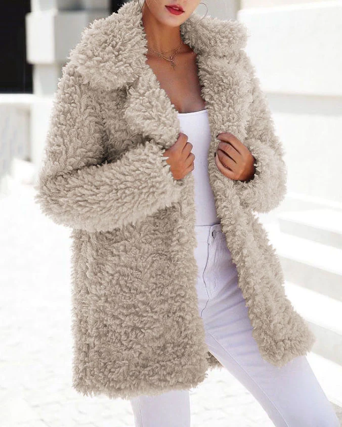 Oversized Fleece Teddy Jacket Apricot Outerwear - Tophatter Daily Deals
