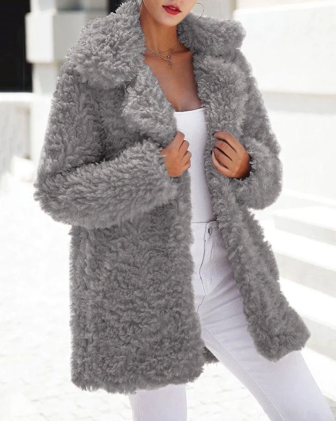 Oversized Fleece Teddy Jacket Grey Outerwear - Tophatter Daily Deals
