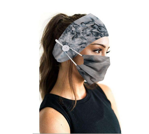 Button headband mask headscarf hair accessory 2-piece set Set Grey tie dye 0 - Tophatter Daily Deals