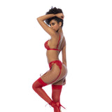 Red 3 Piece Set with Bralette, Garter Belt, and Thong – Luxury Lingerie Set > Clothes > Bra Sets - Tophatter Daily Deals