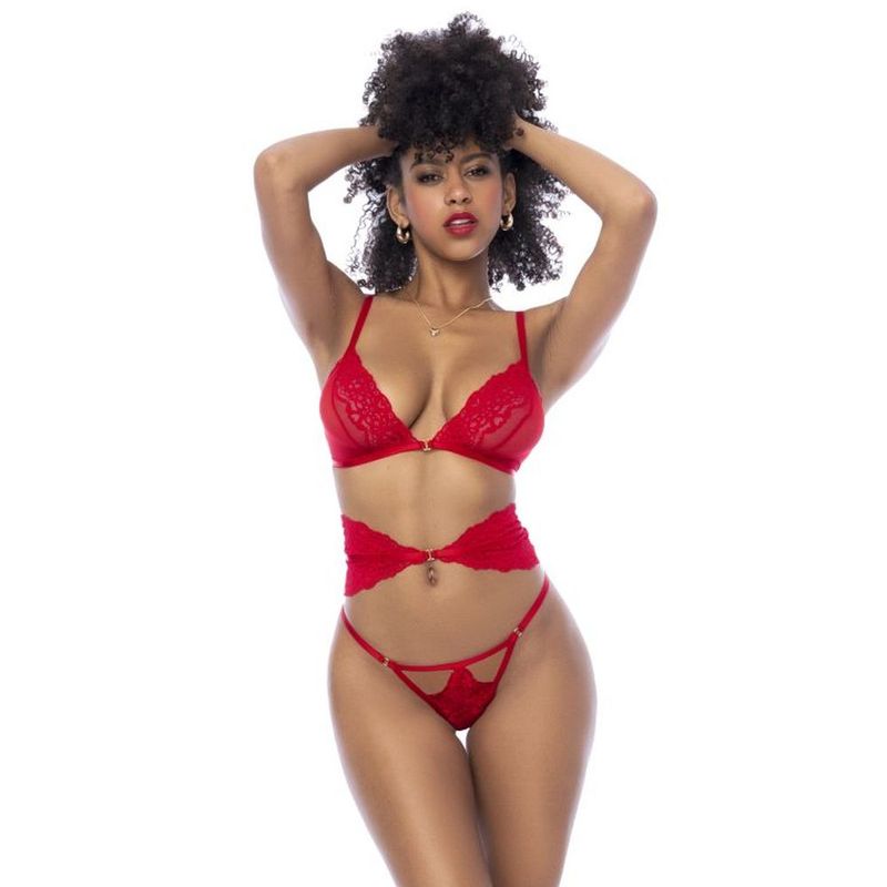 Red 3-Piece Set (Red) – Luxury Bra, Panties, and Flexible Corset Lingerie > Clothes > Bra Sets - Tophatter Daily Deals