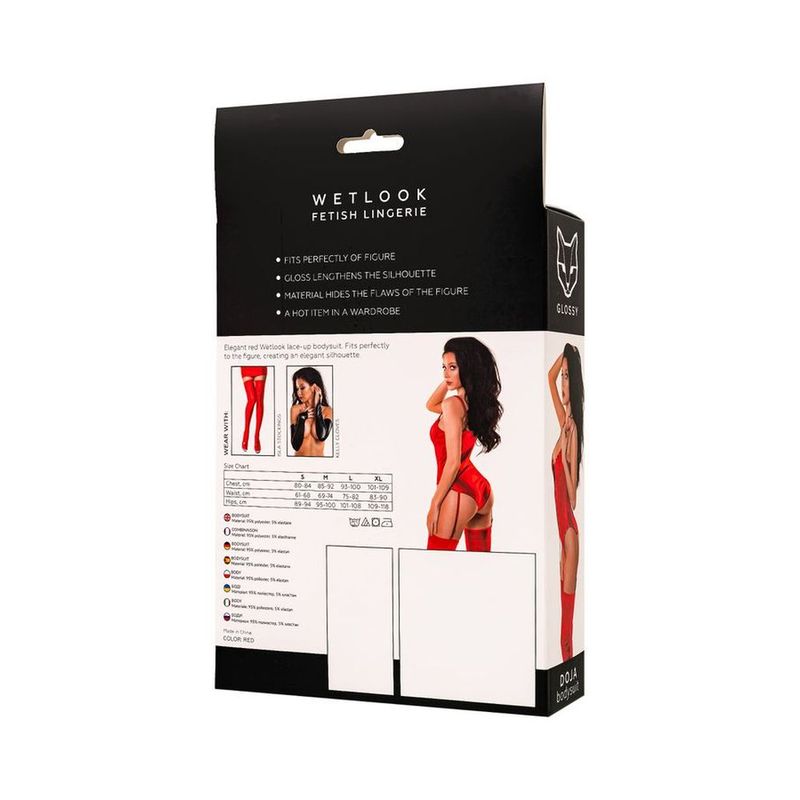 Glossy Doja (Red) – Elegant Wetlook Spandex Lingerie Bodysuit With Garter Straps > Clothes > Bodies and Playsuits - Tophatter Daily Deals