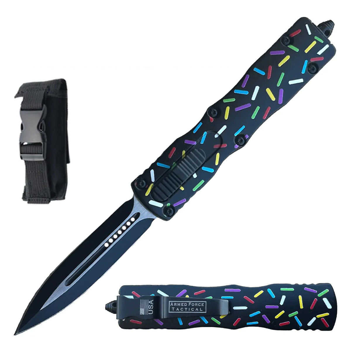 7.5" Sprinkles Black Automatic Dual Action Out The Front Knife Collectible Weapons - Tophatter Daily Deals