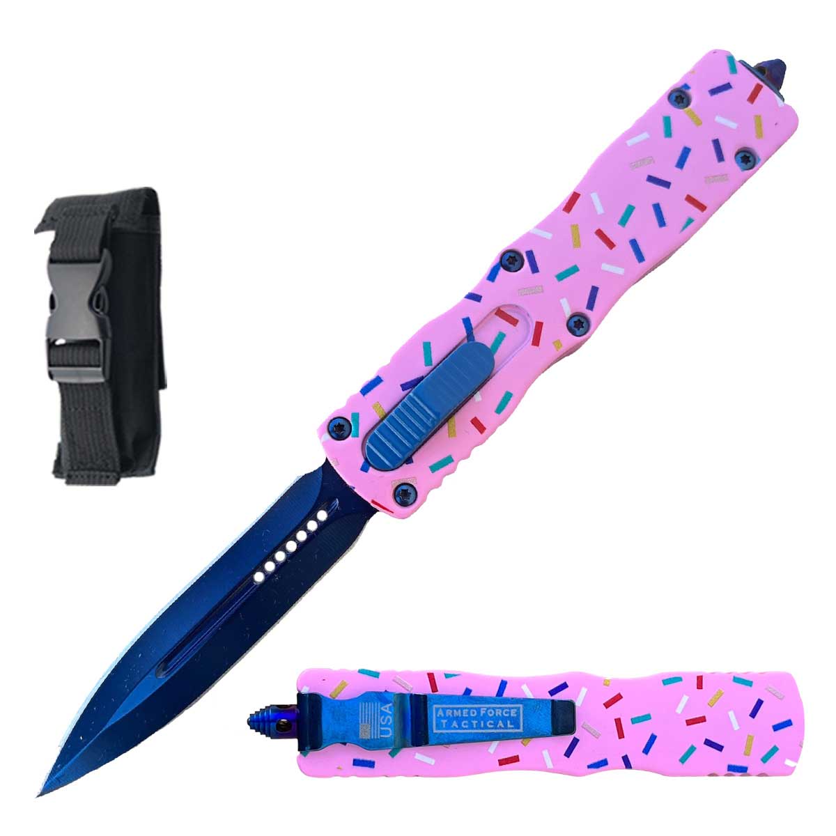 7.5" Pink Sprinkle Death Stalker Automatic Dual Action Out The Front Knife - TOPHATTER'S ARMORY DEALS Collectible Weapons - Tophatter Daily Deals