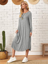 Pocketed Round Neck Long Sleeve Tee Dress Casual Dresses - Tophatter Daily Deals