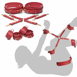 Crimson Captive Thigh, Wrist, and Ankle Hog Tie Restraints – Vegan Leather Restraint Set > Bondage Gear > Restraints - Tophatter Daily Deals