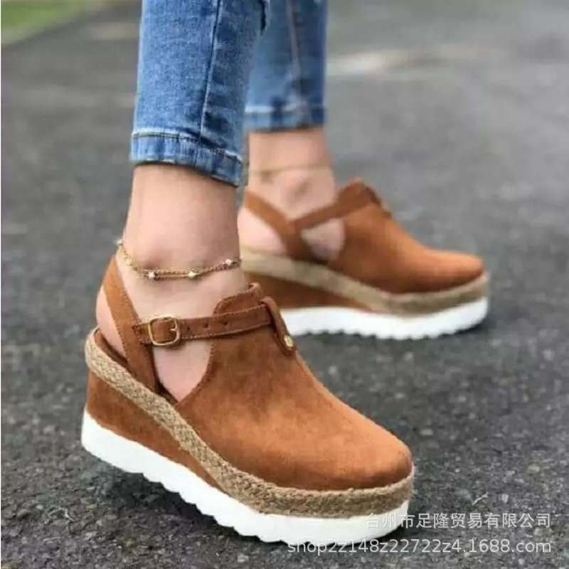 Baotou wedge sandals women's shoes Roman women Brown 0 - Tophatter Daily Deals