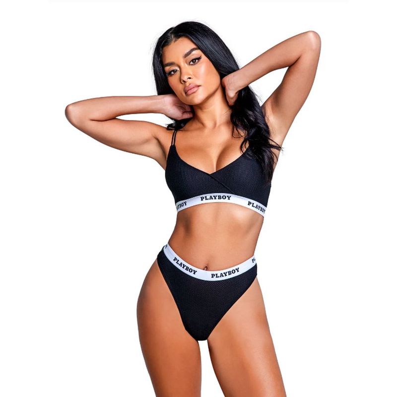 Playboy Lifestyle Bunny (Black) – Athletic Mesh 2-Piece Lingerie Set > Clothes > Bra Sets - Tophatter Daily Deals