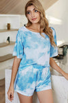 Tie-Dye Boat Neck Top and Shorts Lounge Set Loungewear Sets - Tophatter Daily Deals