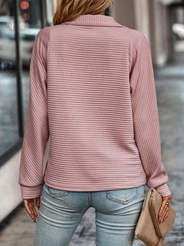 Soft Relaxed Womens Pullover - Ribbed Zip, Polyester, Casual - Tophatter Daily Deals