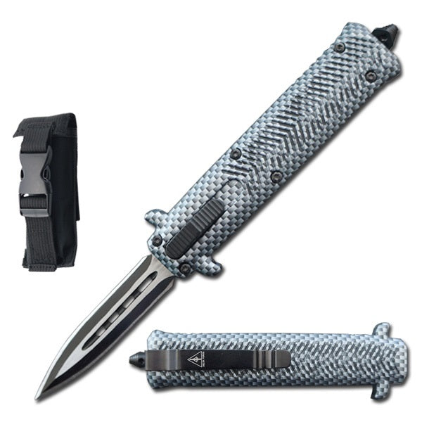7" Carbon Fiber Handle Stiletto Style OTF Knife - Tophatter's Guns'N'Weapons Store Collectible Weapons - Tophatter Daily Deals