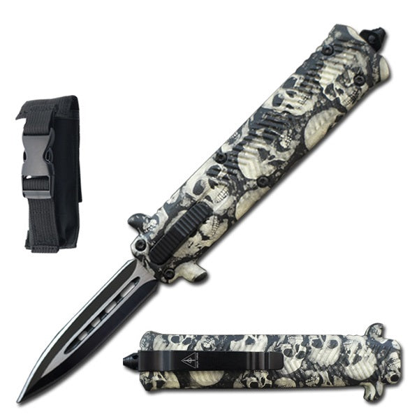 7" Skull Handle Stiletto Style OTF Knife - Tophatter's Inc. Weapons Store Online Collectible Weapons - Tophatter Daily Deals