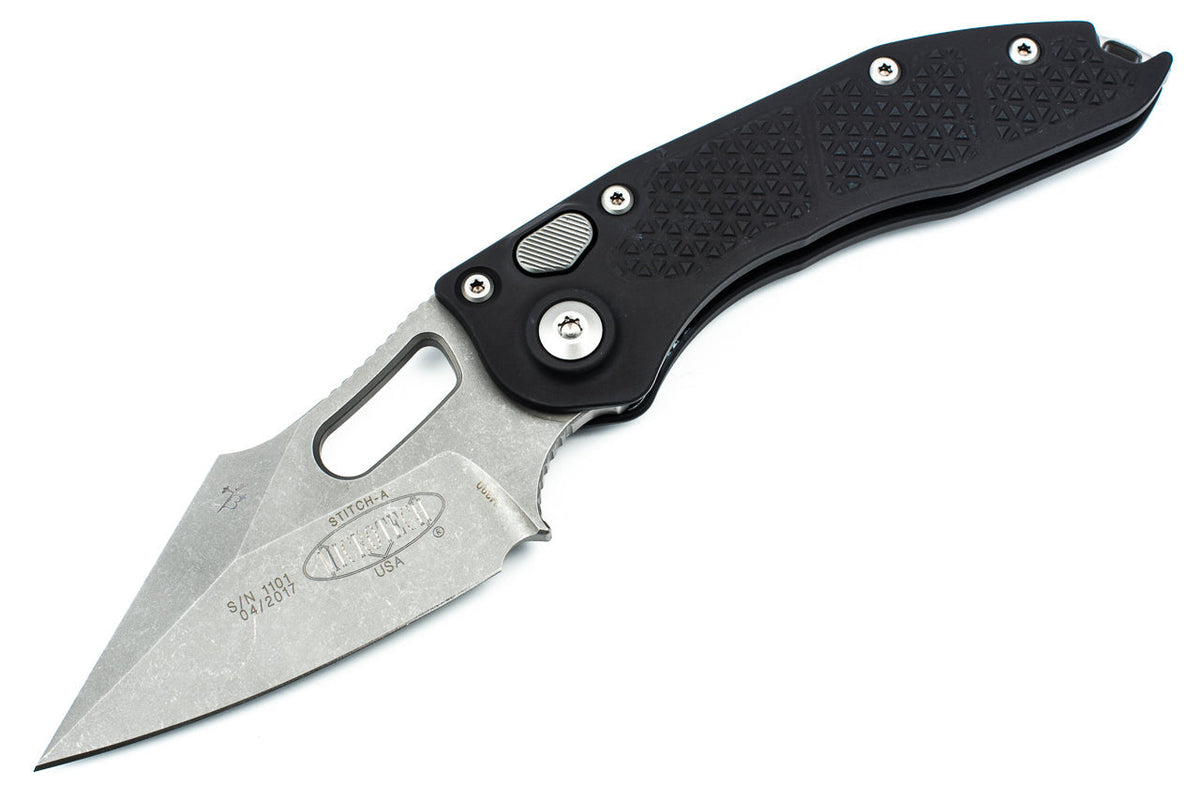 Microtech Stitch - Automatic - Standard Hardware - Apocalyptic Blade - Black Chassis - 169-10AP Automatic Knives - Tophatter Daily Deals