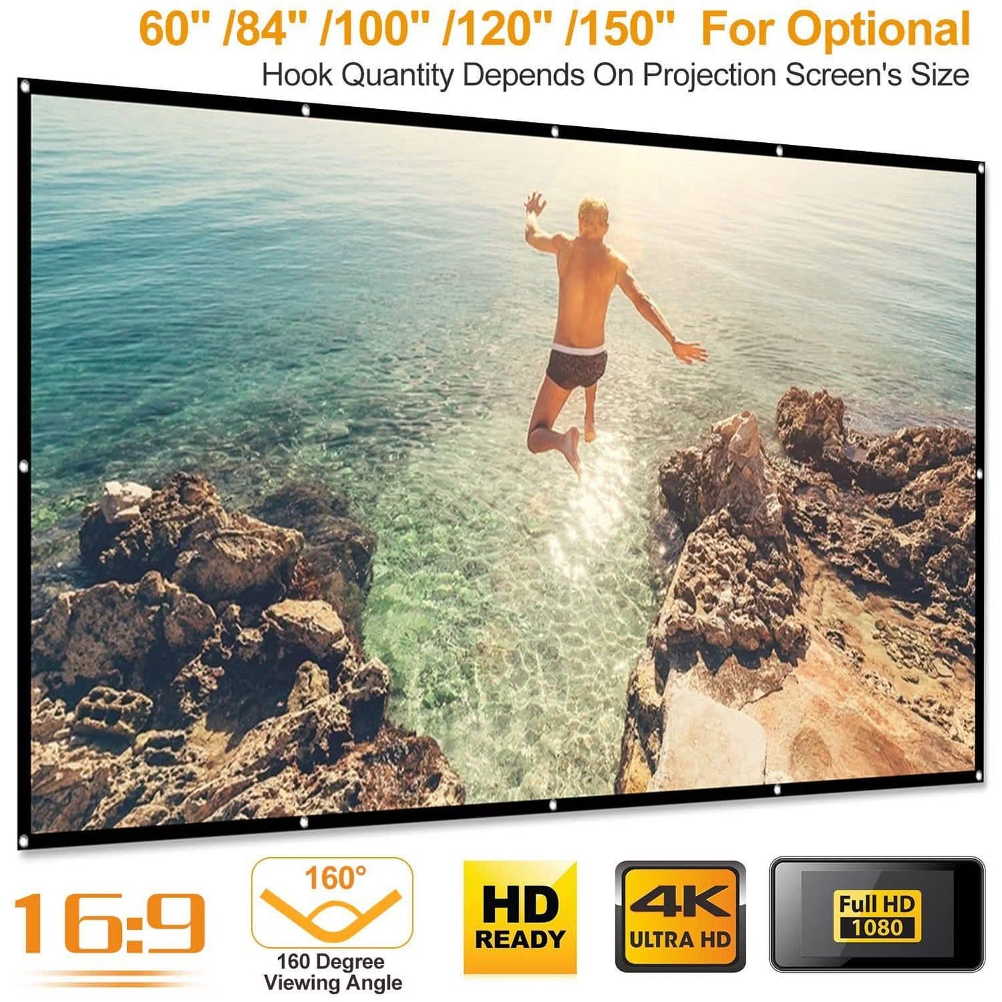 16:9 Foldable Projector Screen Anti-Crease Wall Mounted TV & Video - Tophatter Daily Deals