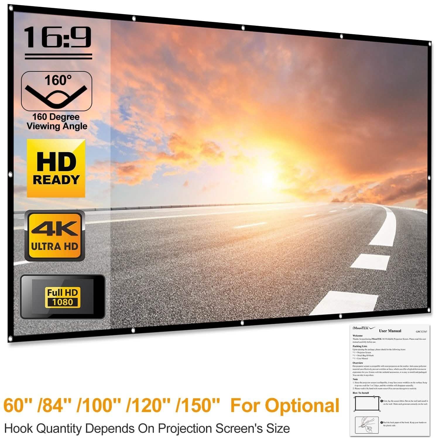 16:9 Foldable Projector Screen Anti-Crease Wall Mounted TV & Video - Tophatter Daily Deals