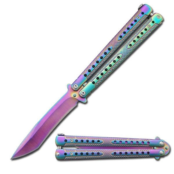 Tactical Rainbow Balisong Two-Tone Titanium Coated Butterfly Knife - TOPHATTER'S ARMORY DEALS Collectible Weapons - Tophatter Daily Deals