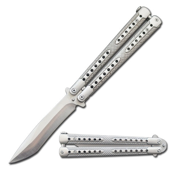 Tactical Silver Balisong Two-Tone Titanium Coated Butterfly Knife - TOPHATTER'S ARMORY DEALS Collectible Weapons - Tophatter Daily Deals