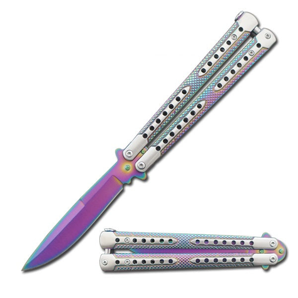 Swift Rainbow Balisong Two-Tone Titanium Coated Butterfly Knife - TOPHATTER'S ARMORY DEALS Collectible Weapons - Tophatter Daily Deals