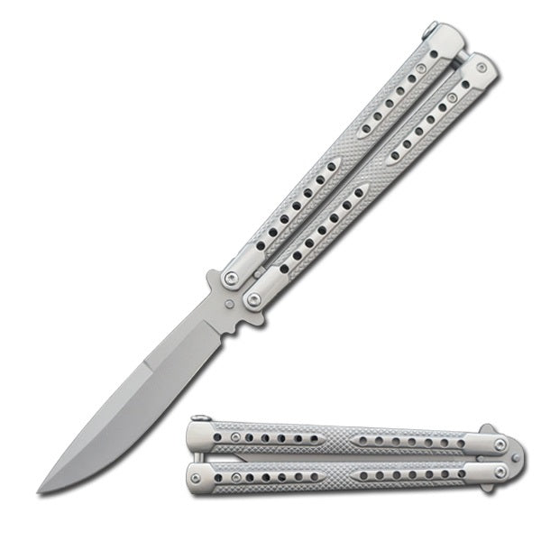 Swift Silver Balisong Two-Tone Titanium Coated Butterfly Knife - TOPHATTER'S ARMORY DEALS Collectible Weapons - Tophatter Daily Deals