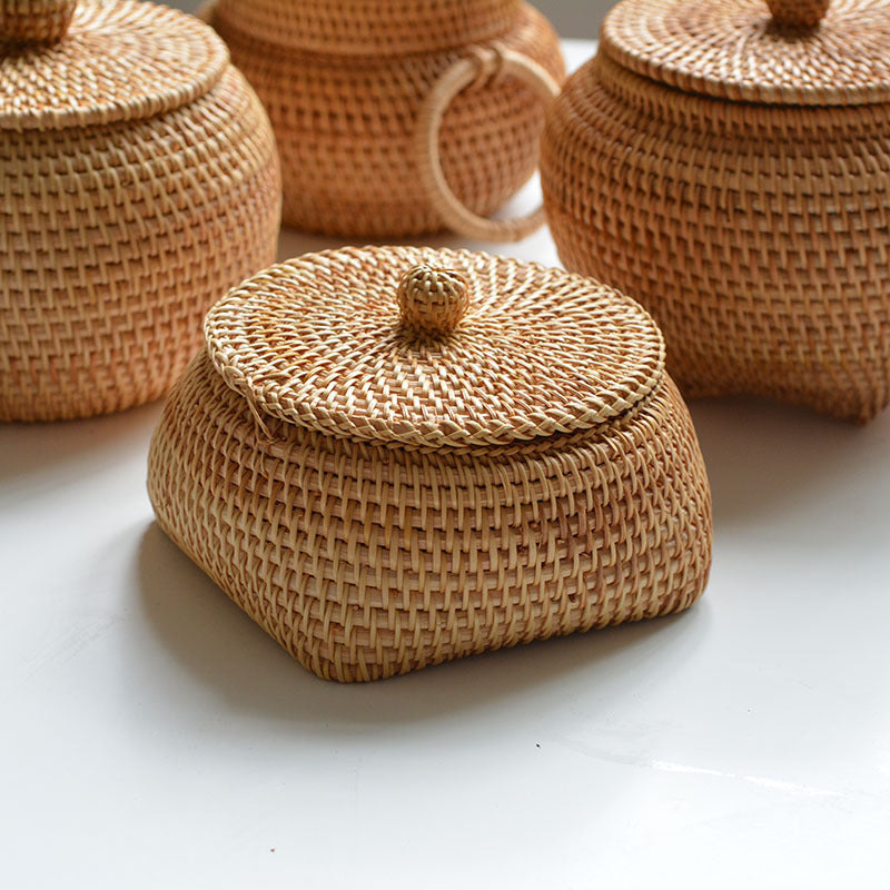 Autumn Rattan Woven Round Coffee Table Sundries Remote Control 0 - Tophatter Daily Deals