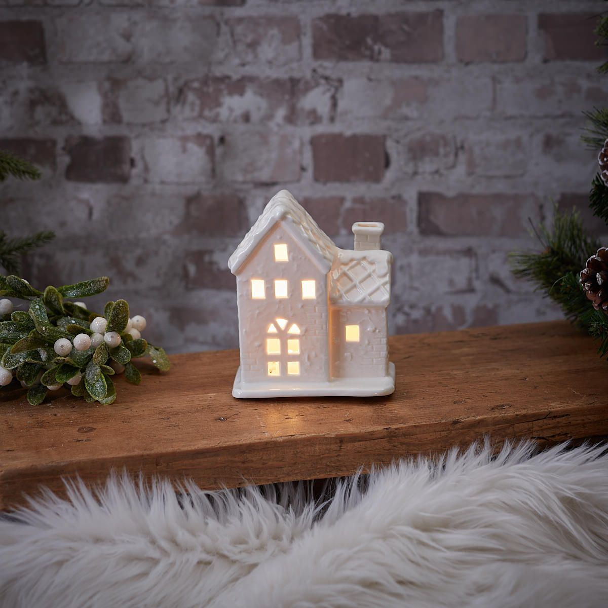 Ceramic Christmas LED House Ornament with Diamond Roof | Light-Up Decoration LED Light - Tophatter Daily Deals