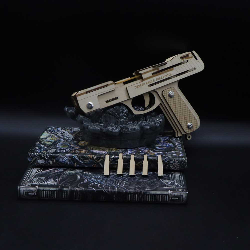 Assembled Wooden Rubber Band Gun Pistol Model Kit With Wooden bullets - Tophatter Daily Deals